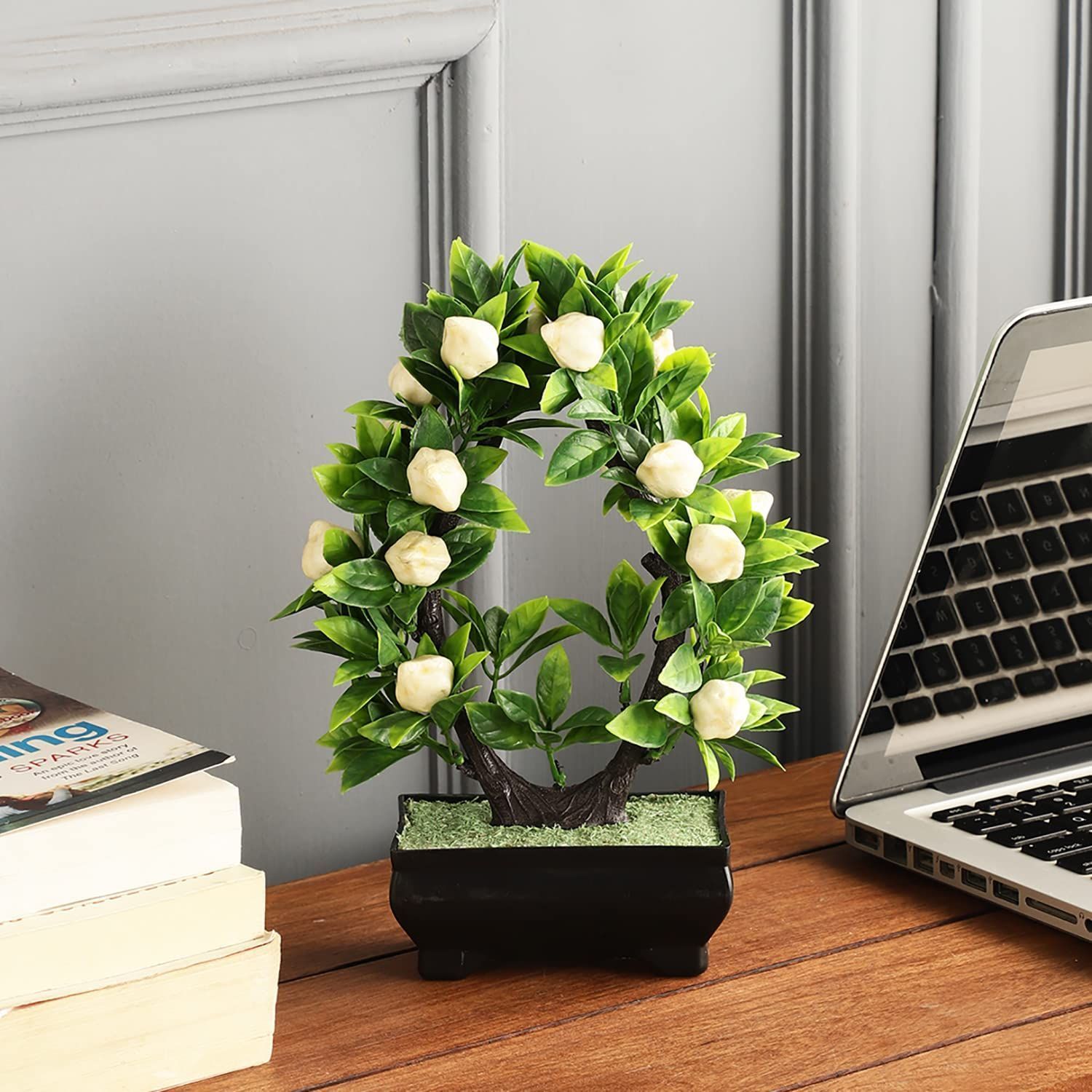 Foliyaj Artificial U Shaped Garlic Plant with Pot