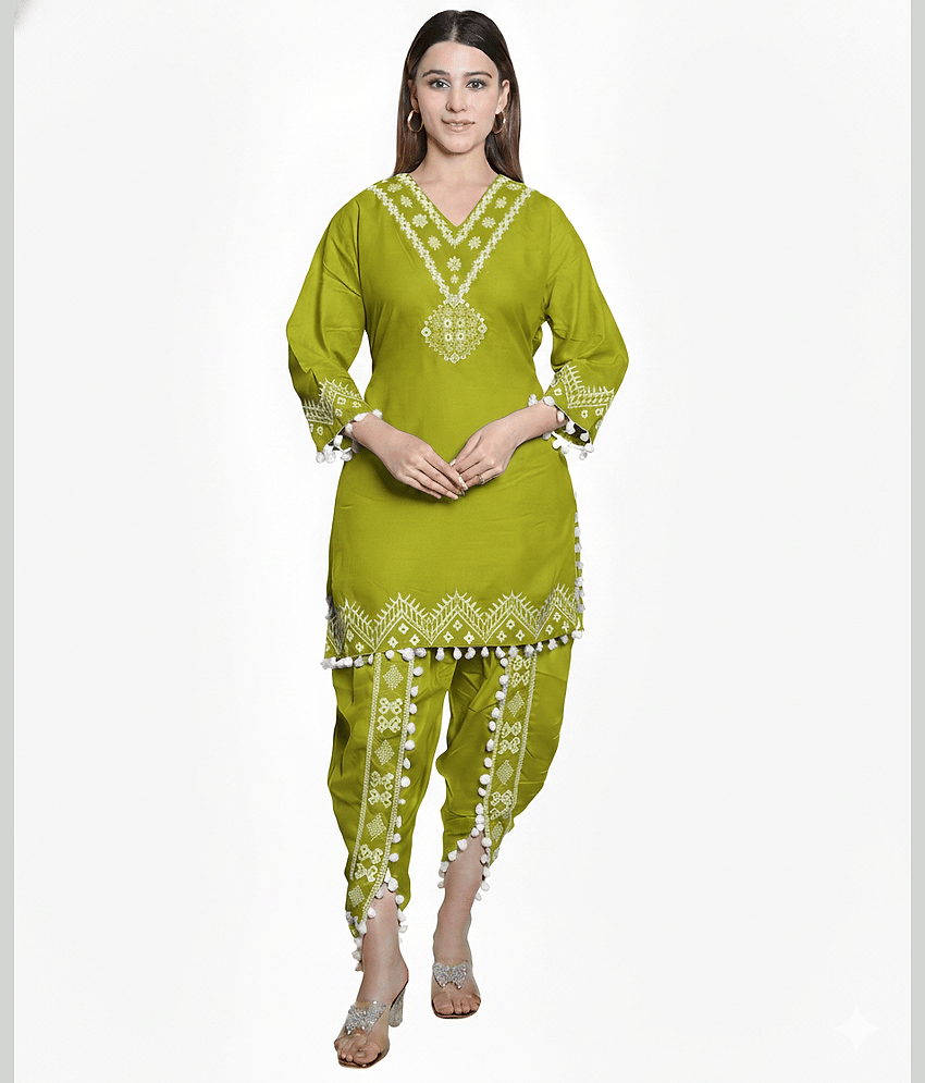 HeteShe Women Cotton Embroidered Dhoti Style Kurti With Dhoti Pants ( Black )