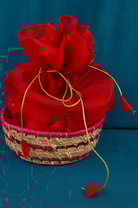 Tiger Grass Designed Gift Basket with Red Fabric Pouch