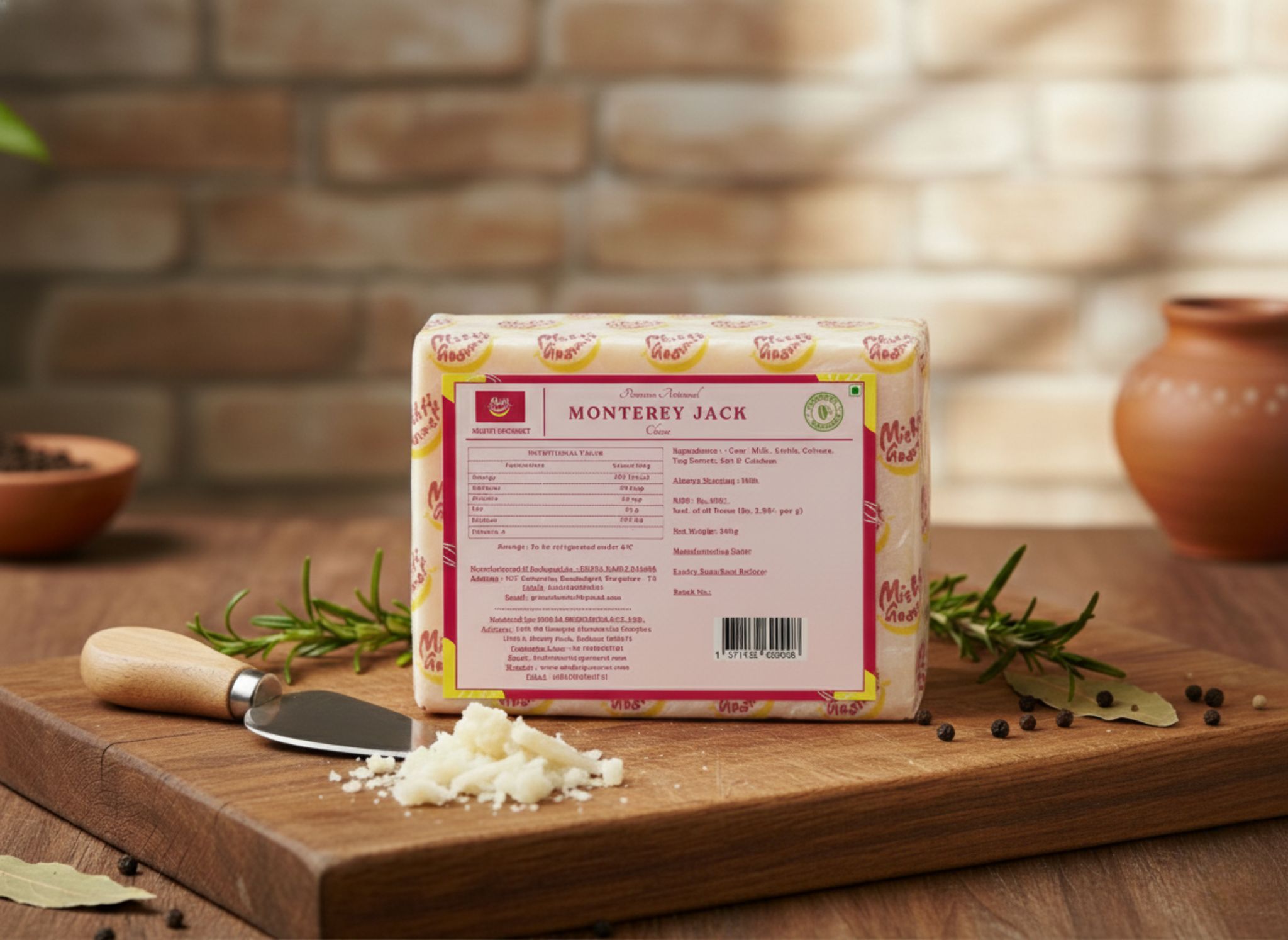 Mishti Gourmet Premium Artisanal Monterey Jack Cheese 200g-0% Preservatives