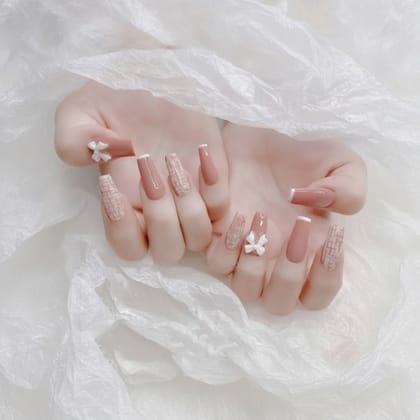 Luxury Tweed and Bow Press-On Nail Art Set
