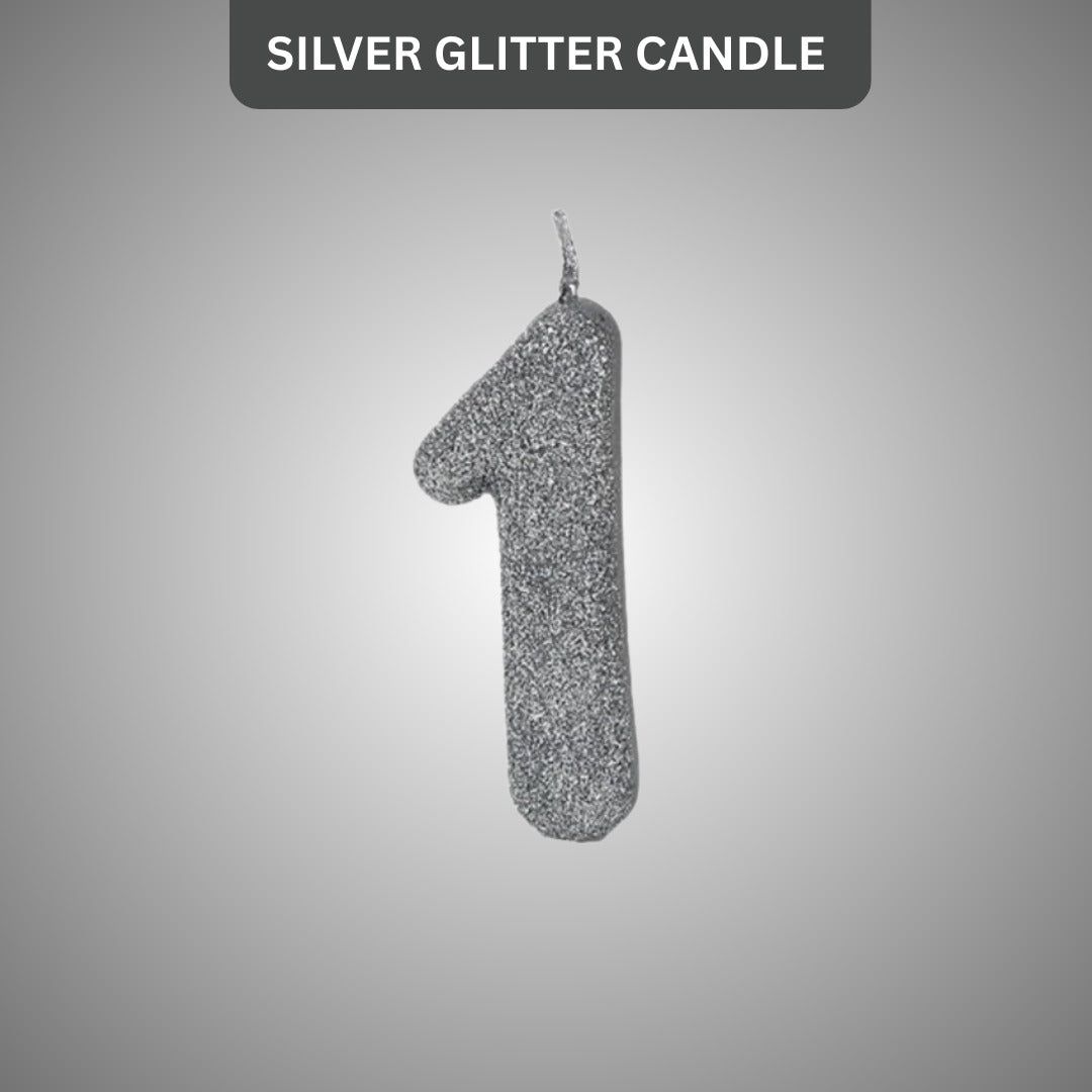Number 1 Silver Glitter Candle - 1PC