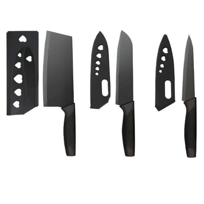 Stainless Steel Knife Set Premium with Covers Black-3 Pcs