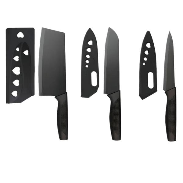 Stainless Steel Knife Set Premium with Covers Black-3 Pcs