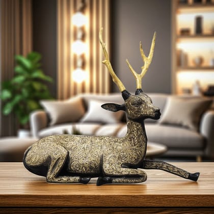 Brass Sitting Deer Home Decorative Showpiece Statue for Living Room & Office Decor, Height : 28 Inch (ANMAS021 X)