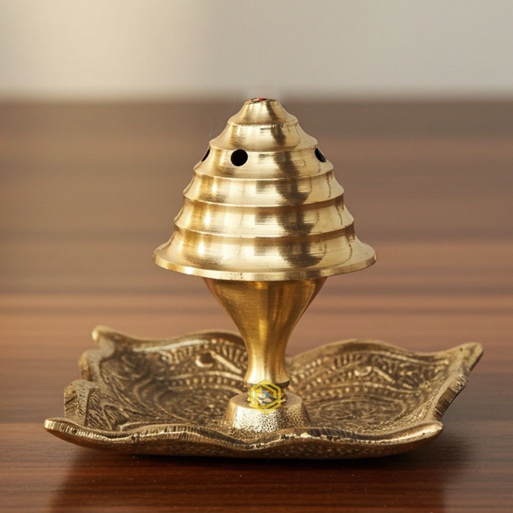 Brass God Temple Agardan, Agarbatti Stand Plate Square, Height : 1.7 Inch (ZMAS205 C)