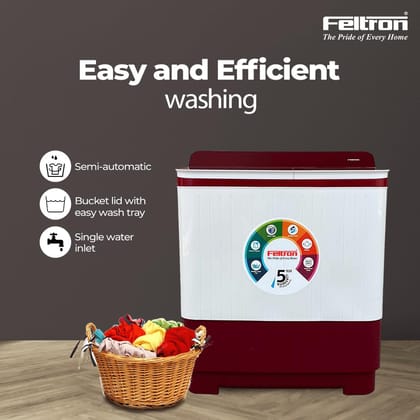 Feltron 12 Kg Semi Automatic Top Load Washing Machine White, Red Transparent Full Glass Soft Close Lid