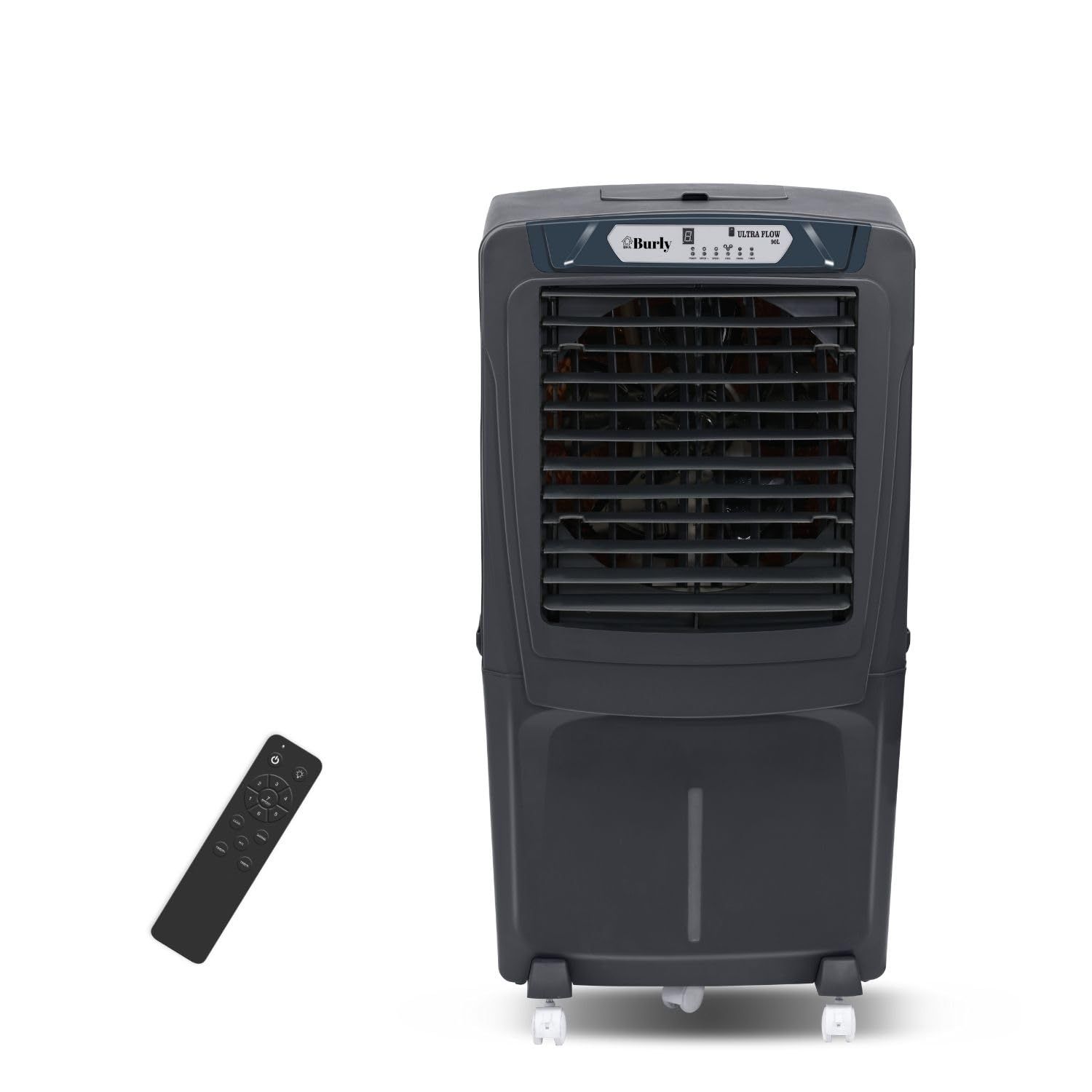 BHABURLY EV 90 L Air Cooler, BLDC Motor 110W, Smart Water Saving, Touch & Remote Control, Timer Empty Tank Alarm, Swing Function, 16" Blade - Black