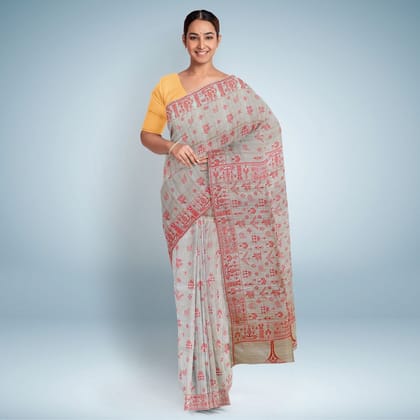 Light Taupe Embroidery Design Tussar Silk Saree