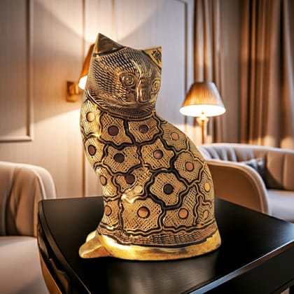 Brass Table Decor Showpiece Cat Statue (ANMAS046 B)