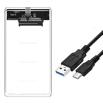 SATA SSD 2.5 Inch (6.3 cm) Enclosure Transparent Case | USB-C 3.1 Tool-Free External Hard Disk Case with 6 Gbps Transfer Speed and Up to 6TB Storage Capacity For HDD and SSD, Support SATA III