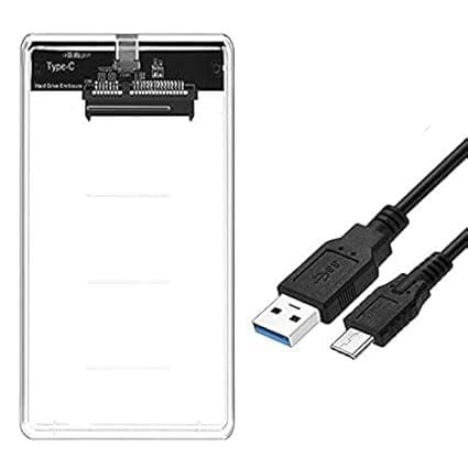 SATA SSD 2.5 Inch (6.3 cm) Enclosure Transparent Case | USB-C 3.1 Tool-Free External Hard Disk Case with 6 Gbps Transfer Speed and Up to 6TB Storage Capacity For HDD and SSD, Support SATA III