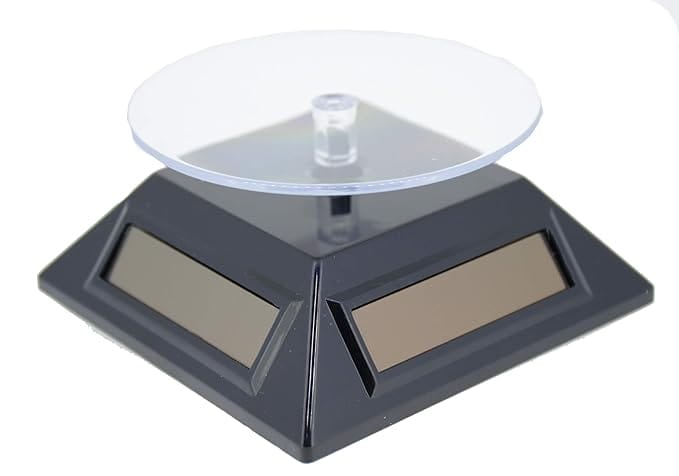 Moon Designer Solar Powered Rotating Stand, Solar Showcase 360 Degrees Turntable Rotating Watch Phone Jewellery Organizer Display Stand Mount Holder (Black)