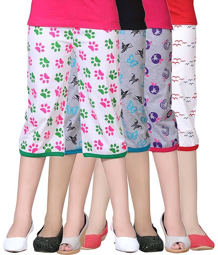 Sini Mini Pack of 4 Girls Cotton Capris ( Multicolor )