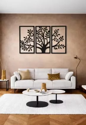 Oshi Decor Modern Tree of Life Metal Wall Art for Living Room  Premium Black Finish 3-Panel Leaf Design, Contemporary Minimal Home, Office & Bedroom Wall Dcor