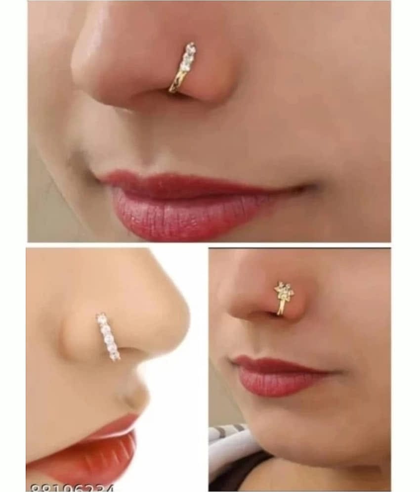 Beautiful Gold Plated Nose Pin U shape COMBO 3 PCS Wedding Nose STUD Fashion Gift Jewellry Pack of 3
