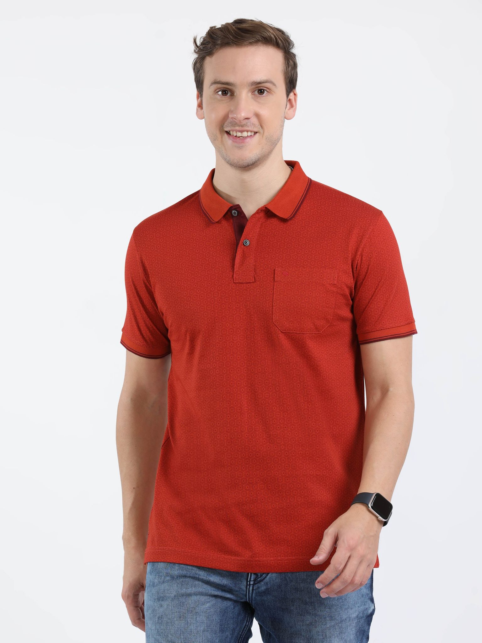 Classic Polo Mens Cotton Half Sleeves Floral Slim Fit Polo Neck Red Color T-Shirt | Bello - 225 A Sf P