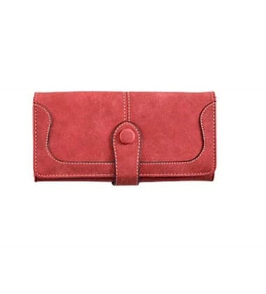 Women's Faux Leather Medium Snap Button Wallet (Red)