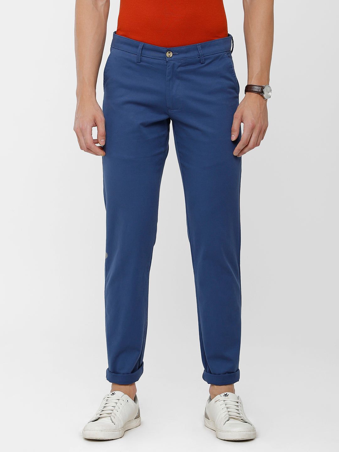 Classic Polo Mens Solid Moderate Fit Lt. Navy Trousers - Ares Lt. navy