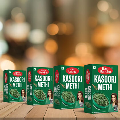 Ram Bandhu Kasoori Methi 25gm x 4 Pack | Dried Fenugreek Leaves for Rich Aroma & Flavor | Ideal for Curries | Parathas & Gravies, Naturally Sun-Dried | Adds Authentic Taste to Dishes Ram Bandhu Kasoori Methi 25gm x 4 Pack | Dried Fenugreek Leaves for Rich Aroma & Flavor | Ideal for Curries | Parathas & Gravies, Naturally Sun-Dried | Adds Authentic Taste to Dishes