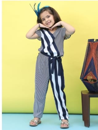 BaawriGirls Striped V-Neck Basic Jumpsuit