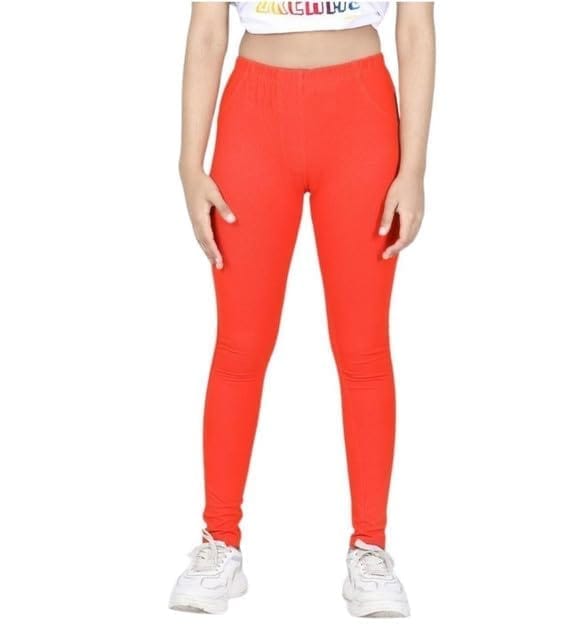 Girl's Cotton Blended Solid Elasticated Jeggings (Orange, 11-12-Yrs)-PID66074