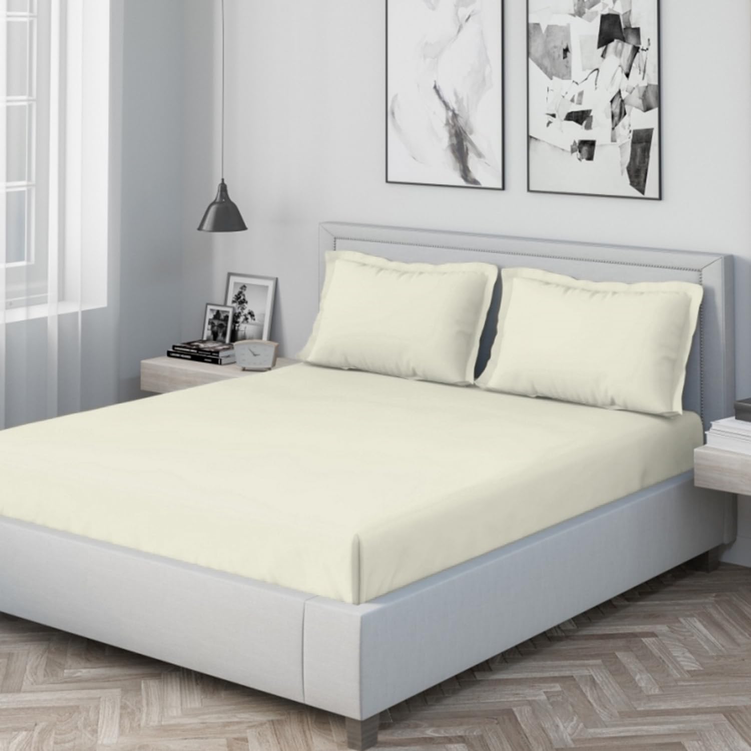DDECOR - Spectrum Collection 100% Cotton Dyed Pattern 180TC King Fitted Sheet|180 CM X 198 CM| - Cream