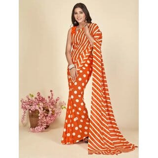 SVB Sarees Womens Orange Colour Polka Dot Printed Saree With Blouse Piece
