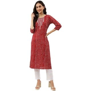 Elara Red Cotton Blend Kurta For Women Elara Red Cotton Blend Kurta For Women