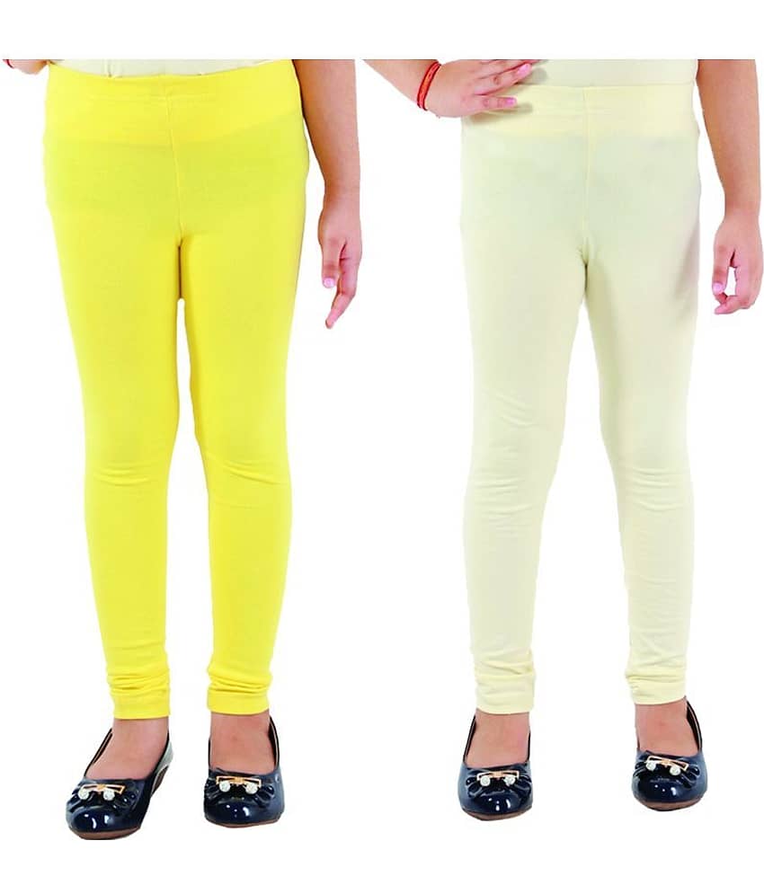 Kids Cave Pack of 2 Girls Cotton Blend Leggings ( Yellow )