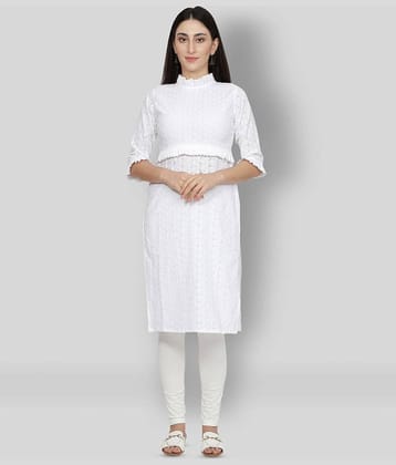NUEVOSDAMAS - White Cotton Blend Women's Straight Kurti