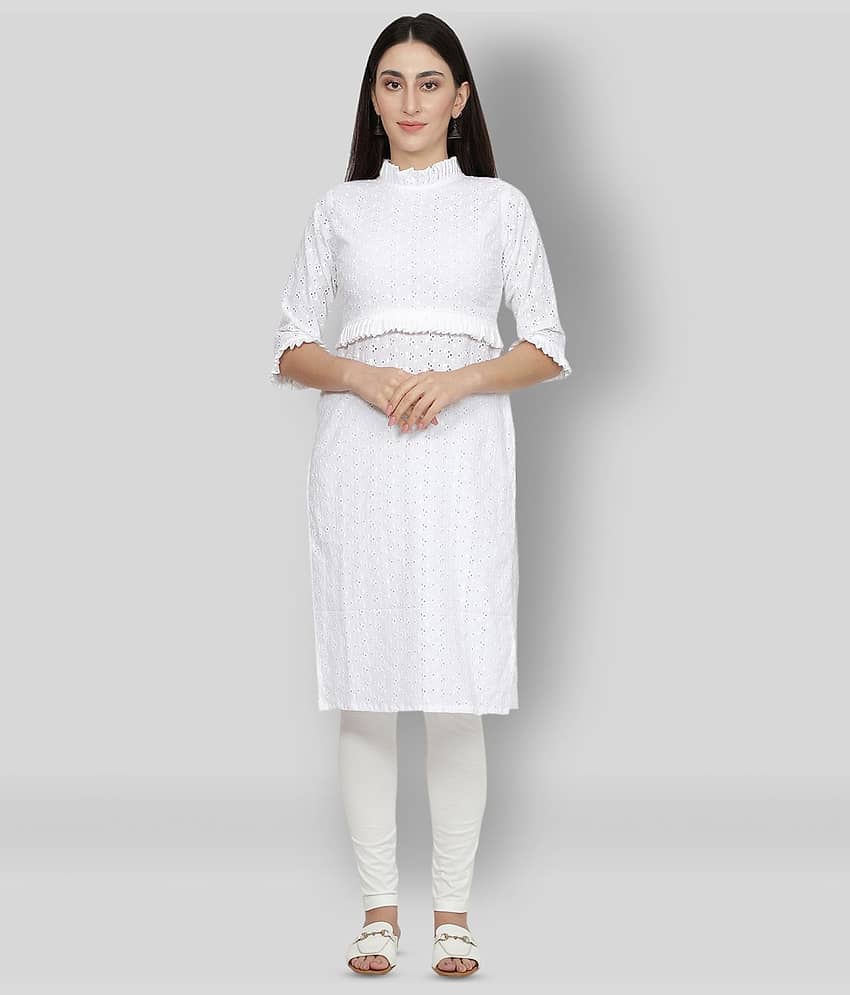 NUEVOSDAMAS - White Cotton Blend Women's Straight Kurti