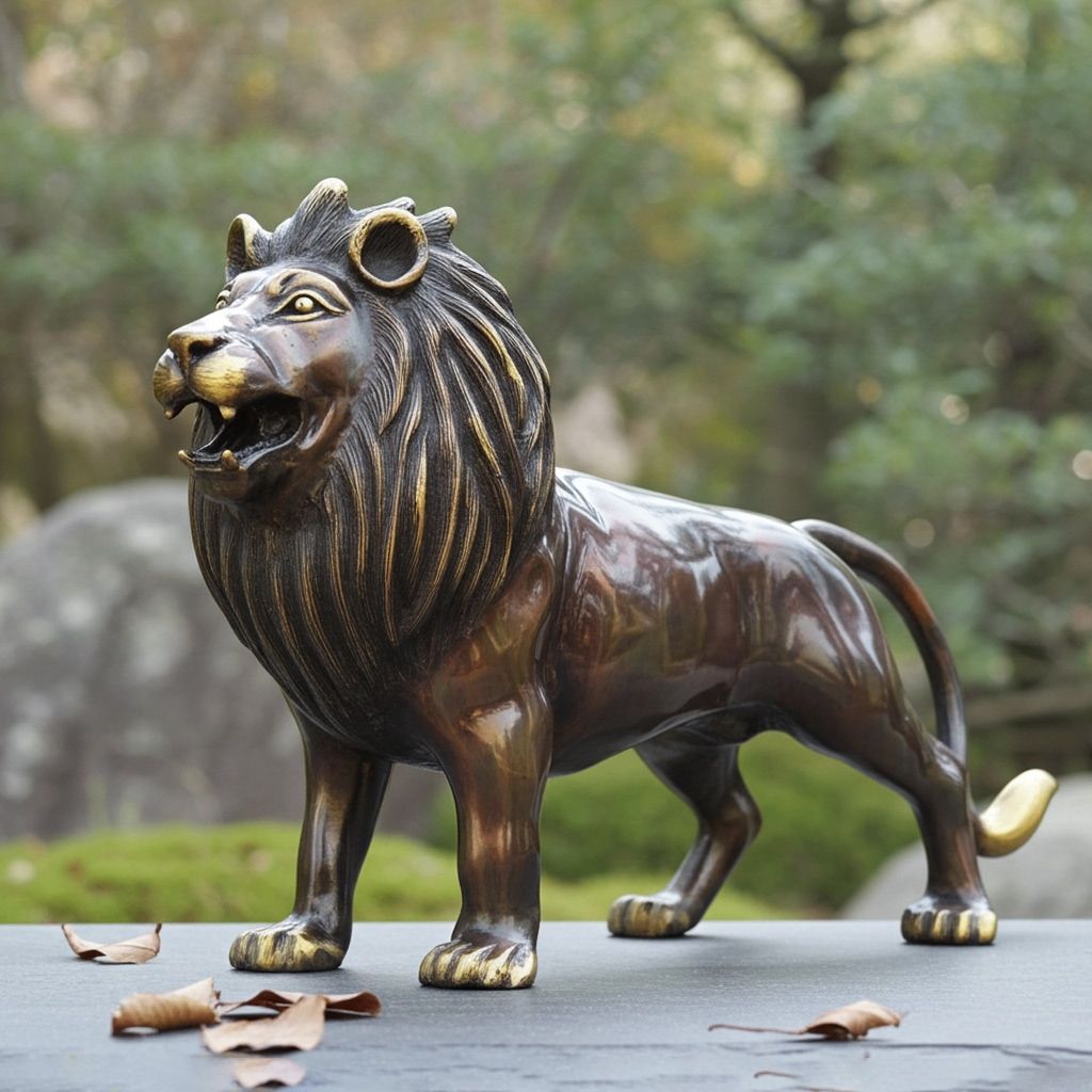 Premium Brass Lion Idol for Home � Traditional Handcrafted Brass Showpiece, Height : 15 Inch (ANMAS137)