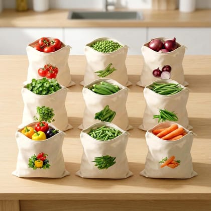 Wholesale Item - VEGETABLE PRINTED COTTON BAG (PACK OF 10) - MOQ 10 Pieces