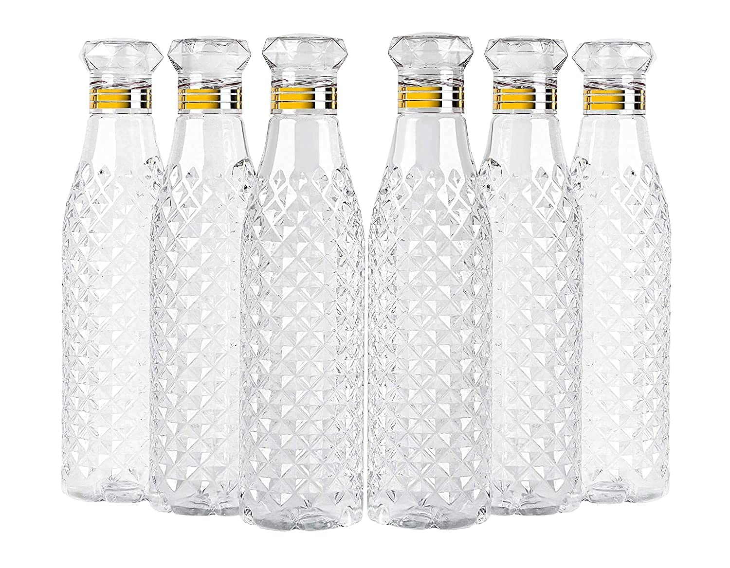 Water Bottle 1000 Ml Plastic Fridge Water Bottle BPA and Leak Free & Unbreakable Diamond texture Transparent Bottle Crystal Diamond Design Drink in Bottle Pack of 6