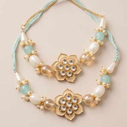 Lotus Motif Floral Pearl & Beaded Necklace (set of 2)