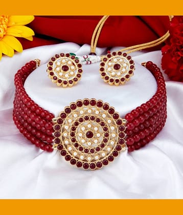 Sukkhi Alloy Maroon Traditional Necklaces Set Choker