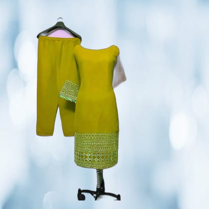 Olive Green Embroidered Kurta and Salwar Set | Ethnic Motif Detailing | Ethnic Casual