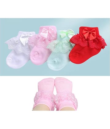 BBYARAJ Multi Cotton Blend Girl's Ankle Length Socks ( Pack of 4 )