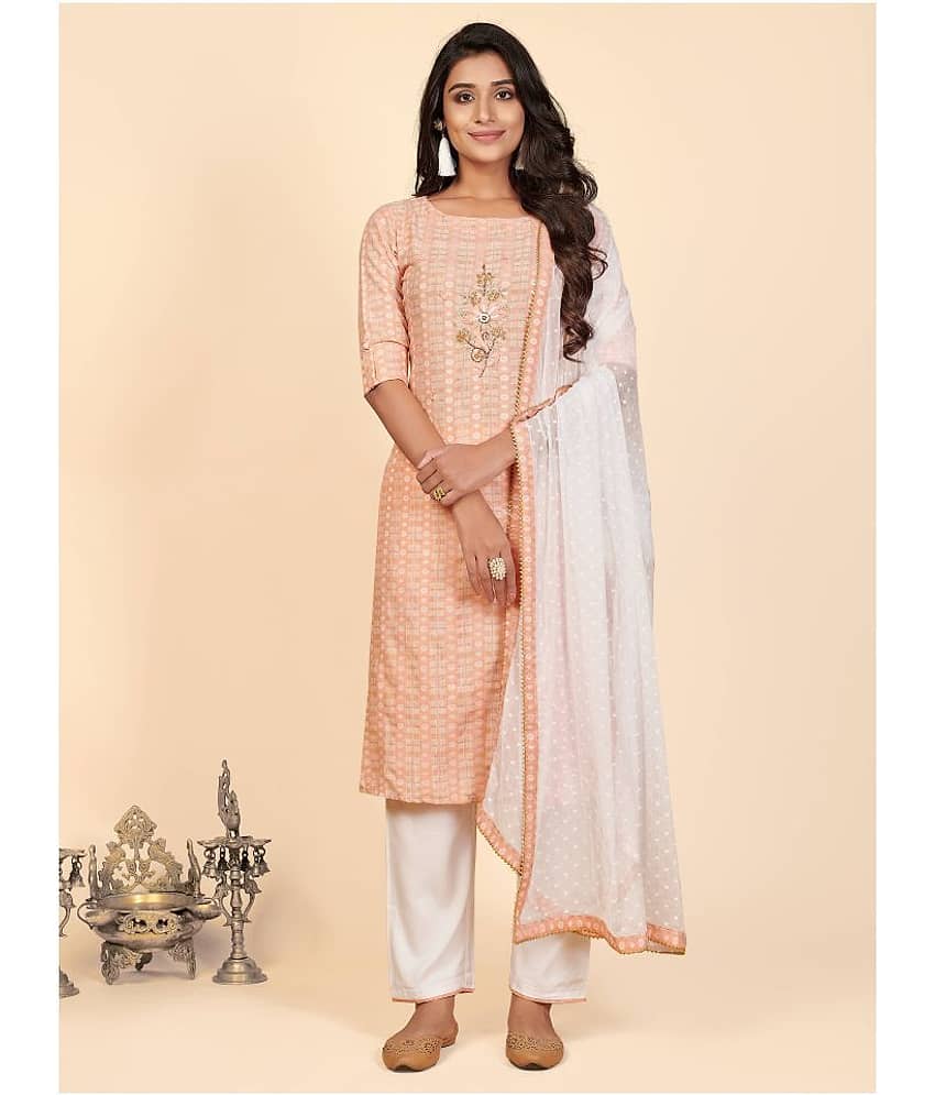 Vbuyz - Peach Straight Rayon Women's Stitched Salwar Suit ( Pack of 1 )