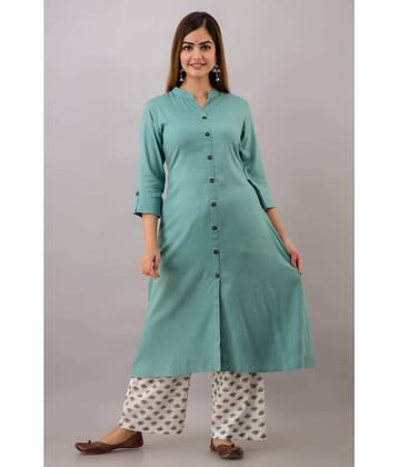 MAUKA - Turquoise Front Slit Rayon Women's Stitched Salwar Suit ( Pack of 1 )