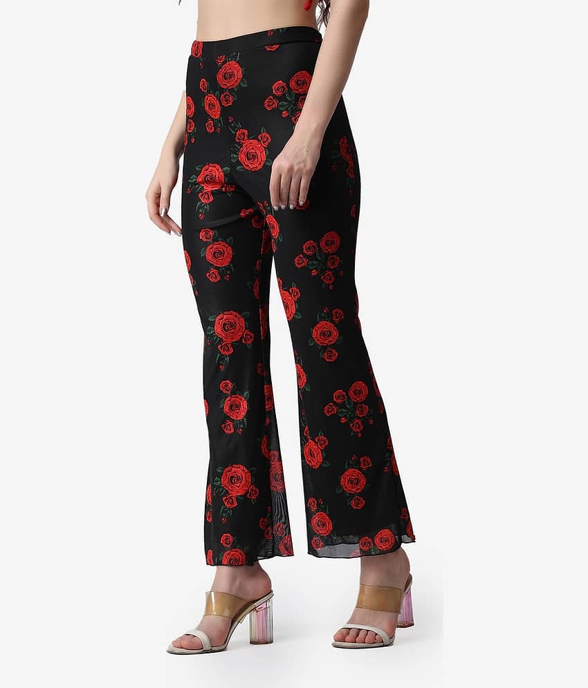 POPWINGS Black Polyester Flared Women's Casual Pants ( Pack of 1 )