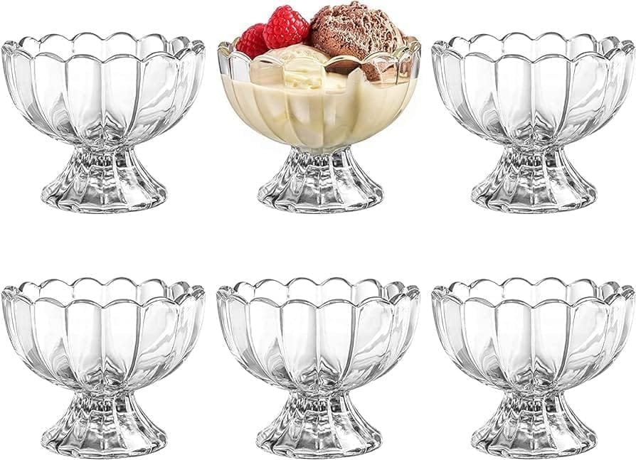 Ice Cream Bowls | Crystal Glass Cups | Sweets Serving Bowls use for Desserts, Milkshak, Fruit, Falooda, Coffee and Pudding Nuts | Pack of 6 |