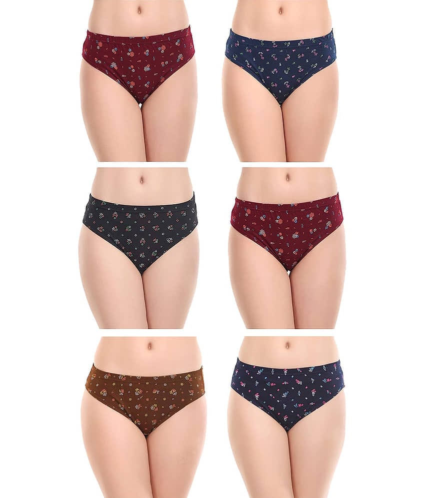 Rupa Jon - Multicolor Cotton Printed Women's Briefs ( Pack of 6 )