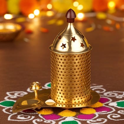 Brass Table Decor Oil Lamp, Deepak  - Antique Finish Deepak for Temple D�cor, Height : 4.5 Inch (ZMAS543 A)