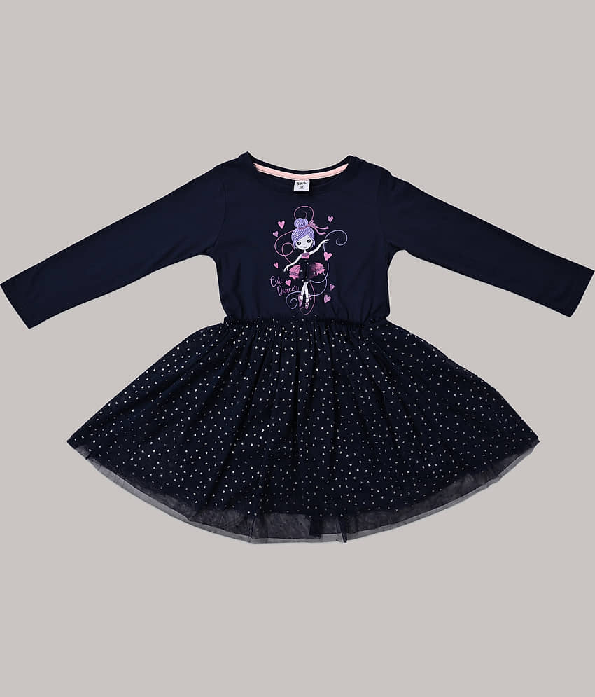 Cherry Tree Cotton Blend Frock For Girls ( Pack of 1 , Blue )