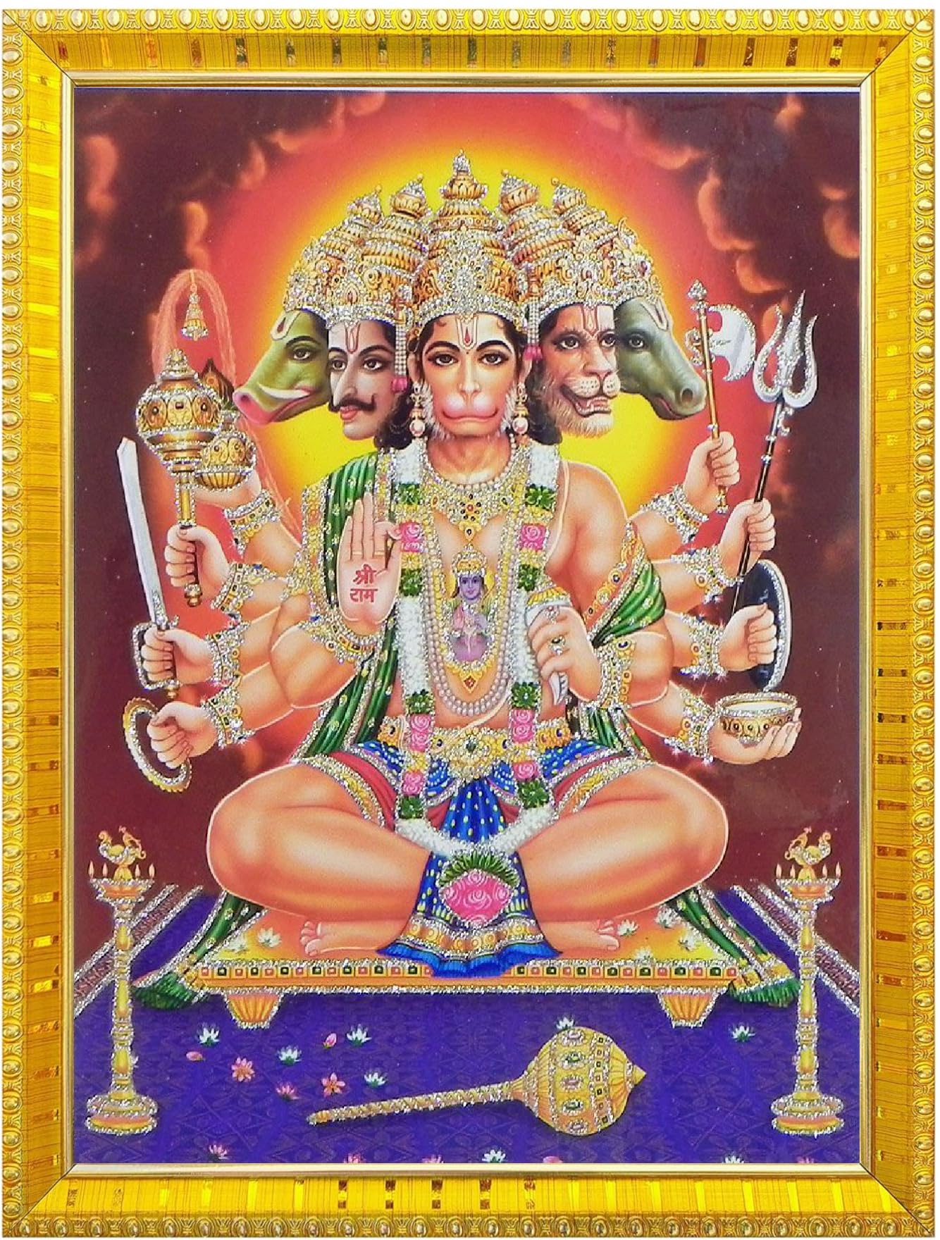 NOKKES 5 Mukhi Hanuman Ji Panchmukh hanuman ji Golden 5X7 Inch Photo Frame_AQW8