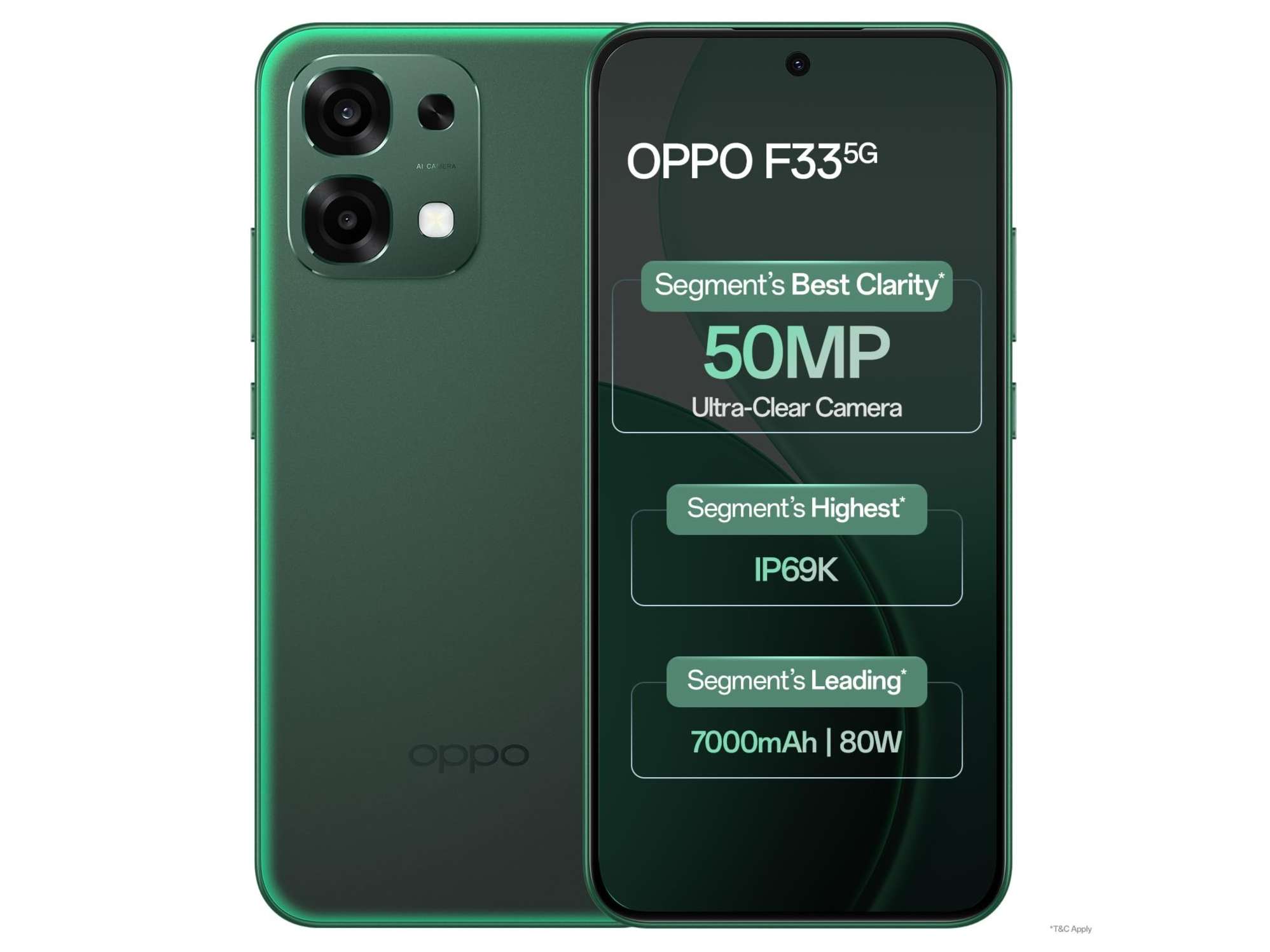 Oppo F33 5G Smartphone, 8GB RAM, 128GB Storage - Forest Green
