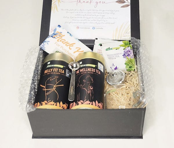 Freshville She Wellness Tea and Belly Fit Tea Combo Box with Spoon, Strainer and Cup 100gm x 2