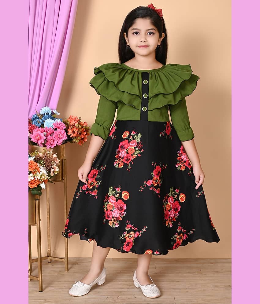 SM glob Cotton Blend A-line Dress For Girls ( Pack of 1 , Black & Green )